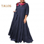 Naiste maksikleit V-kaelusega pikkade varrukatega &uuml;hev&auml;rviline pikk kleit volangidega &otilde;mblustega plisseeritud &auml;&auml;rega suvine puhkusekleit XL pruun