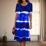 Naiste moodne graatsiline leopardprindiga suvine kevadine l&uuml;hikeste varrukatega O-kaelusega vabaajakleidid XS sinine