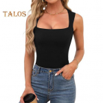 Naiste Suvine Vest Ruudukujulise Kraega Laiade &Otilde;lapaeltega Varrukateta Maika &Uuml;hev&auml;rviline Slim Fit Soonikkoes Camisole M