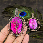 Pink Dendritic Handmade Copper Wire Wrap Jewelry Pendant 3.23 z8c46