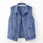 Retro vabaaja teksariidest vest naiste kevad- ja s&uuml;gisene lahtine k&otilde;ikidele sobiv suur suurus t&ouml;&ouml;riistaribadega vest vestiga jakk XXXXL sinine
