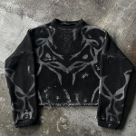 RogueWave Y2K Harajuku &Uuml;mmarguse kaelusega kampsun Vintage triibulise disainiga Moodne meeste kampsun Ameerika stiilis Streetwear Gooti naiste dressipluusid S must