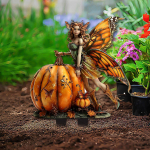 Garden Stake Fairy on Pumpkin Figurine,9.8 x11.8 Size Halloween Yard Sign,Indoor Outdoor Decor for