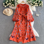 Sidekleidid Naistele Tikitud laternvarrukatega Vintage Naiste Kleidid Kevad S&uuml;gis Boheemlaslik N&ouml;&ouml;pidega Pikk Kleit One Size oranž
