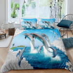 Delfiini tekikottide komplekt 3D Kala Sinises Meres Armsad Loomad Kuninganna Kuningas Twin T&auml;issuurus Voodipesu komplekt Lastele Poiss T&uuml;druk Tekikoti kate AU Single(140x210cm)