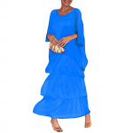 Naiste moekas &scaron;ifoonist v&otilde;rkvarrukatega &uuml;mara kaelusega pikk kleit XXXXL sinine