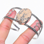 Natural Psilomelane Dendritic 925 Sterling Silver Cuff Bangle Adjustable y2r12