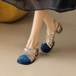 Mood Uued Sobiva V&auml;rviga &Uuml;mara Ninaga Sandaalid Naistele &Otilde;hukese Rihmaga Punutud &Uuml;he Rihmaga Pandlaga Paksu Kontsaga Juukses&otilde;lmega Rooma Kingad 40 sinine