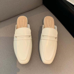 Suvised Naiste Mules Slip-On Lamedad Mokassiinid Suletud Ruudukujulise Ninaga Mokassiinid Moodsad Mugavad PU Nahast Tagant Lahtised Mules Vabaaja Sandaalid 41 beež
