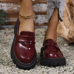 Patentnahast Keskmise Kontsaga Mokassiinid Kingad Naistele &Uuml;hev&auml;rvilised Slip-On Platvormkingad Naine Paks P&otilde;hi Libisemiskindlad Kontorikingad Naiste 35 veinipunane v&auml;rv