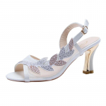 Sandaalid Slingback Peep Toe Leaf Muster Rhinestone pulmak&uuml;laliste kingad Naiste k&otilde;rge paks kontsaga v&otilde;rk Naiste sandaalid kalasuu 40 valge