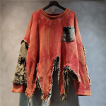 Naiste s&uuml;gis/talve unikaalne lapitehnika as&uuml;mmeetriline kampsun retro kulunud tie-dye pikkade varrukatega kootud kampsun XXL