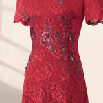 Elegantne vanaaegne punane pitsist pruudiema kleit XL punane/burgundiapunane