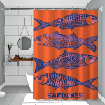 Retro K&ouml;&ouml;k Kala Sinine Sardiinid Punane Krabi Tuunikala Lihtne Du&scaron;ikardin Vannitoa Du&scaron;ikardin Lihtsalt Puhastatav H&otilde;&otilde;rutav Kerge L&auml;bipaistmatu 150x180 cm