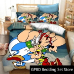3D-prindiga Asterixi multikategelaste Obelixi voodipesukomplekt Topelt Twin King Tekikott Tekk Padjap&uuml;&uuml;r Poistele T&uuml;drukutele T&auml;iskasvanute Magamistuba 70x133cm