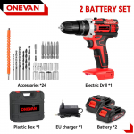 ONEVAN 25+3 p&ouml;&ouml;rdemomendiga elektriline l&ouml;&ouml;kpuur Multifunktsionaalne 2 k&auml;iguga juhtmeta haamripuur T&ouml;&ouml;riist Makita 18V akule 2Battery-Red B