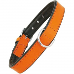 Collier en cuir rembourr&eacute; - GLORIA - Mod&egrave;le avec fourrure - Ajustable - Orange - Chien moyen oranž