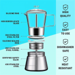 LITE-Itaalia kohvimasin Espresso Moka pott Klaasist pealispinna ja roostevabast terasest Espresso Moka pott, Klassikaline Itaalia kohvimasin, 240 ml