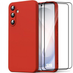 Coque Silicone - BOOLING - pour Samsung Galaxy S26 - Ultra Slim Souple Rouge - 2 Verres Tremp&eacute;s punane