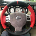 For Nissan Tiida Versa Note Livina Sylphy Hand Stitched non-slip Black Red Leather Car Steering Wheel Cover 1