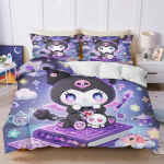 Sanrio Kuromi Comforte Magamistoa Prinditud Multikakujuline Tekikott Voodipesukomplekt Padjap&uuml;&uuml;rikomplekt Sobib Lastele Ja T&auml;iskasvanutele EU Single(135*200cm)3pcs