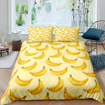 Banaanitr&uuml;kiga tekikott ja padjap&uuml;&uuml;rid Kollane banaanivilja voodipesukomplekt Toiduteemaline &uuml;heinimese tekikate Laste poiste t&uuml;drukute magamistoa dekori jaoks AU Single(140*210cm)3pcs