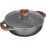 Sitram 716948 2-osaline pann &Oslash;28 cm alumiiniumivalu mittekleepuva kattega kivi efektiga PFOA-vaba, induktsioon must