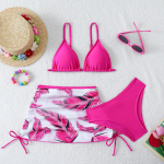 Laste ujumistrikoo mererannapuhkuse bikini kolmeosaline pluus t&uuml;drukute ujumistrikoo eraldatud seelik 3-4Y roosa