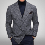 S&uuml;gistalvine meeste bleiserid jakid kootud meeste bleiser Slim Fit mood mitmek&uuml;lgne vabaaja ruuduline pikkade varrukatega &uuml;likond 2XL hall