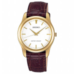 SEIKO Spirit Seeria 30 Meetrit Veekindel Kvarts Nahkrihmaga 35mm Meeste K&auml;ekell Valge sihverplaat SCXP032 kuld