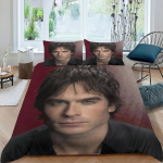 Damon Print Moodne Vampire Diaries Voodipesukomplekt Poistele T&uuml;drukutele &Uuml;heinimese Suurus Kaksik Suurus Kuninglik Suurus Tekikott Padjap&uuml;&uuml;r Voodi Poistele T&auml;iskasvanute Magamistuba 90&times;200cm&Duvet Cover gray
