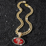 Iced Out San Francisco 49ers V&otilde;lu Kaelaehted Bling Kuuba Kett Hip Hop Mehed Naised Sulam Kullatud Kivist Ripats 16inch(40cm) h&otilde;be