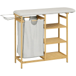Pesukorv, multifunktsionaalne, triikimislaud ja riidest kott 57L, bambusraam, 113x34x82cm, naturaalne/hall 113 x 34 x 82 cm