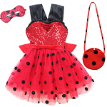 Imehead lood Ladybugist ja Cat Noirist Suvekleit Volditud Seelikuga Lastele Vanuses 3&ndash;8 Dress Bag Mask,140cm red