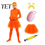 Unisex Zentai kost&uuml;&uuml;m Oranž t&auml;iskost&uuml;&uuml;m, t&uuml;llseelikuga, v&otilde;lts k&otilde;ht, kollane vunts ja kulmud, &uuml;hev&auml;rviline kost&uuml;&uuml;m Avatud n&auml;oga &uuml;likond, Halloweeni 160cm B red