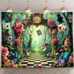 Alice Imetemaal Seinakate Fantaasiametsa Aia Dekoor &Scaron;ahim&auml;ngu Rada Roosikell Alice'i Teemaline Toakujundus 2D Tasane Tr&uuml;kk 150X200CM