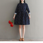 Mori Girl Naiste kevad-s&uuml;giskleit Lehtmustriga puuvillane kleit T&auml;isvarrukatega meresinine roosa elegantne minikleit L tumesinine v&auml;rv