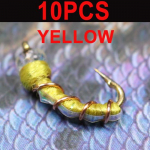 10 tk #16 Midge Nymph Fly Mercury Zebra Midge Black / Yellow Fly Fishing Bait Chironomids #16 kollane