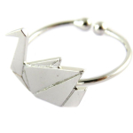 7bis [Q1413] - Bague artisanale 'Origami' argent&eacute; (cygne) - 14x13 mm h&otilde;be