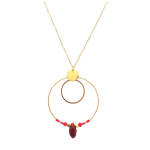 Les Tr&eacute;sors De Lily [Q2575] - Collier cr&eacute;ateur acier 'Boho' rouge dor&eacute; - 60 cm- 4 cm punane