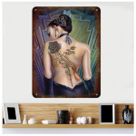 Les Tr&eacute;sors De Lily [Q7388] - Plaque m&eacute;tal r&eacute;tro 'Rose des Folies' (tatouage) - 40x30 cm lilla