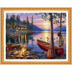 Teemantmaaling Ristpistes maastik Teemanttikandid P&auml;ikeseloojang Kleebitud paadimustrid Dekoratsioon Avaleht 20X30CM