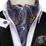 Hi-Tie Men Business Tie Silk Ascot Sallid Hall Paisley Lipsu Komplekt meestele Taskur&auml;tikute Mansetin&ouml;&ouml;pide Komplekt AS-1004 hall v&auml;rv