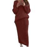S&uuml;gismood Seksikas naiste kudumikomplekt, pikkade varrukatega kampsun, &uuml;hev&auml;rviline pullover, pikk kleidikomplekt, kaheosaline komplekt XXXXXL veinipunane v&auml;rv