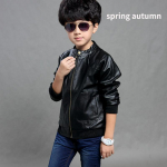 Laste riided Laste nahktagi Kevad-s&uuml;gis poiste krae mootorratta jope 100 must