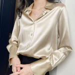 blusas mujer de moda 2022 suvi Top naiste naiste s&auml;rgid Naiste valge s&auml;rk Pluusid topid Pikad varrukad &Scaron;ikk siidist naise pluus S hall v&auml;rv