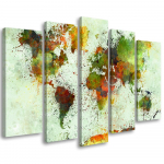 Viieosalise pildiga l&otilde;uenditr&uuml;kk Abstract World Map Colored 100x70 roheline