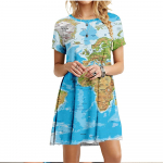 Uued riided suvistele naistele World Map Kleit vabaaja o-kaelusega l&uuml;hikeste varrukatega avara &uuml;lisuur kleit Moodne naiste 3D tr&uuml;kitud kleidid 3XL