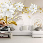 Reljeefne tapeet 3D Luksuslikud kuldehted Lilledega fotoseinapilt TV taust Kodukaunistuse tapeet 200 cm(W) x 140 cm(H)