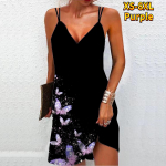Naiste mood Seksikas 3D roosa lillelise liblikasprintiga Olkaimeta kleit avara V-kaelusega Camisole kleit XS